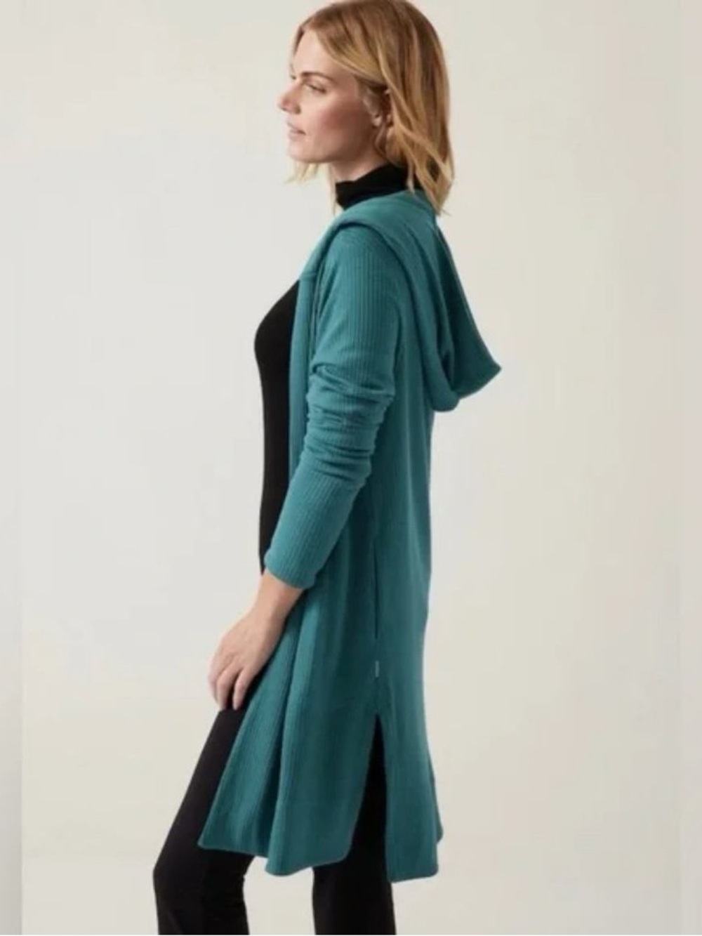 Athleta Teal Ribbed Open-Front Layering Cardigan
